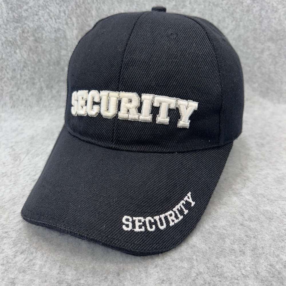 Black Security Baseball Cap Embroidered Adjustable Hook and Loop Uniform Hat